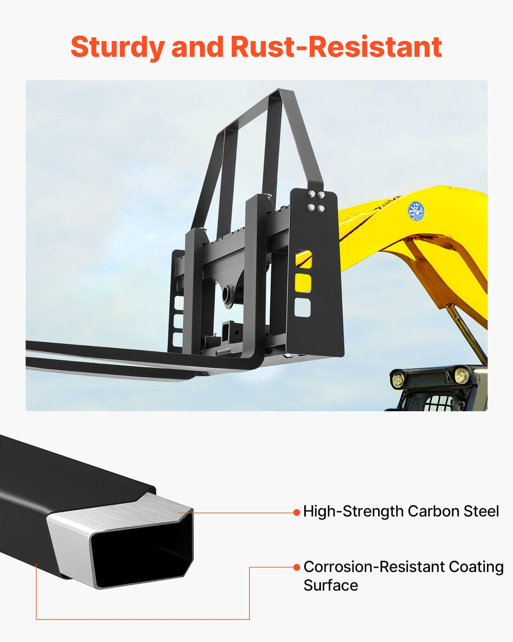 VEVOR Skid Steer Pallet Fork Frame, 1814 kg Rated Capacity, 115 cm Pallet Fork Frame Attachments with 50.8 mm Hitch Receiver & Spear Sleeves, Fit for Quick Attach Tractor Loaders, Frame Only