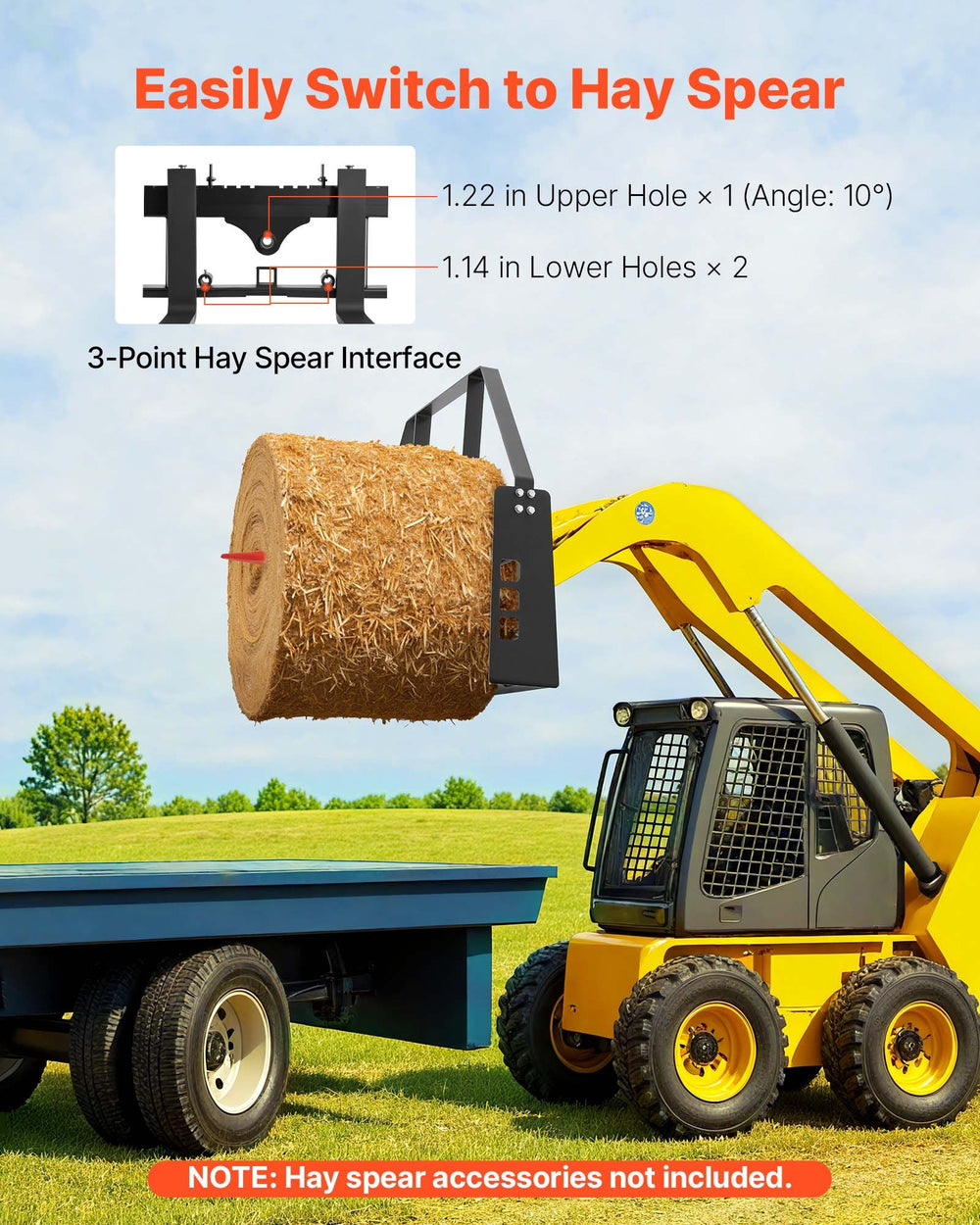 VEVOR Skid Steer Pallet Forks, 1814 kg Rated Capacity, Pallet Fork Frame Attachment with 1065 mm Pallet Forks Forklift Blades, 50.8 mm Hitch Receiver & Spear Sleeves, Fit for Skid Steers, Tractors
