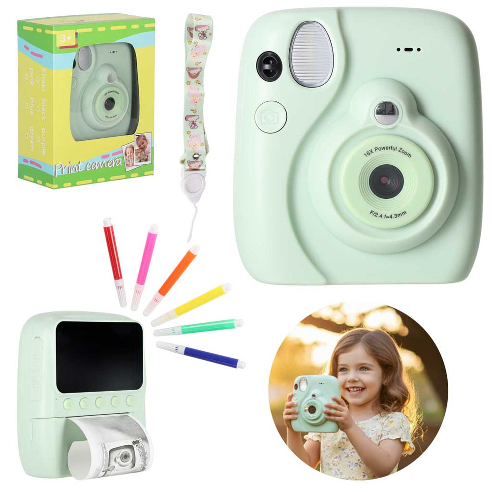 Digitālais instant fotoaparāts 16x 128GB kasetnes marķieri zaļš