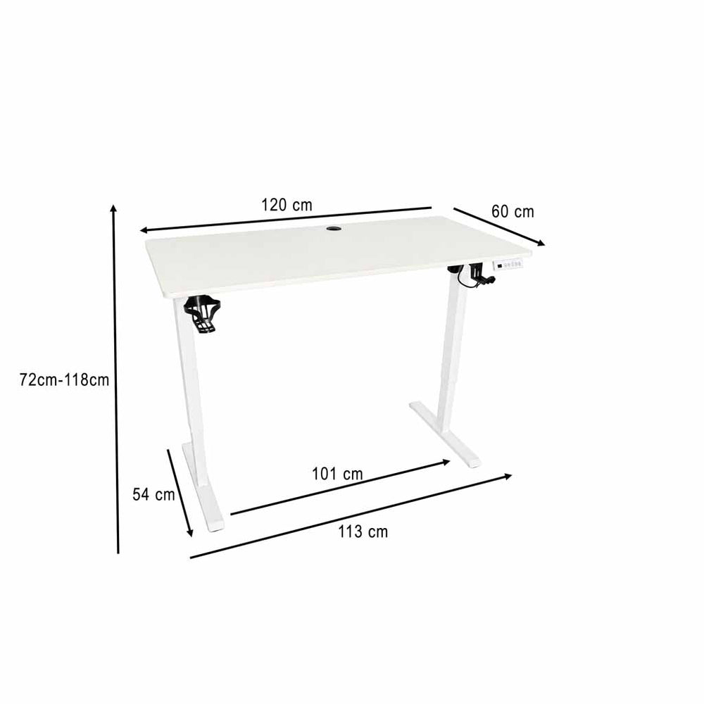 Elektriski regulējams rakstāmgalds ar atmiņas funkciju un vadības paneli, 120x60 cm, balts