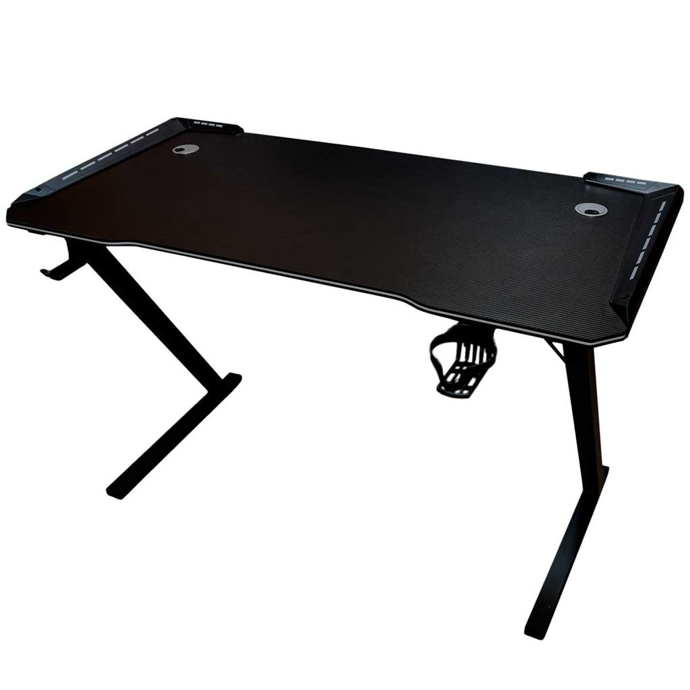 Gaming galds ar LED RGB apgaismojumu un datoru turētājiem spēlētājiem, 120x60 cm