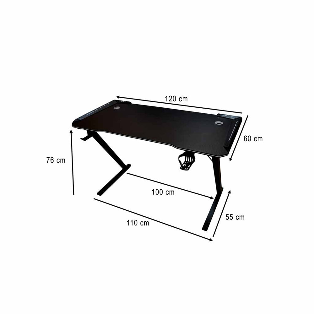 Gaming galds ar LED RGB apgaismojumu un datoru turētājiem spēlētājiem, 120x60 cm