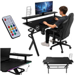 Gaming galds ar RGB LED uzstādījumu un datora turētājiem spēlētājiem, 120x60 cm