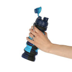 Ūdens pudele silikona saliekamā pudele ar rokturi sporta 500ml zila