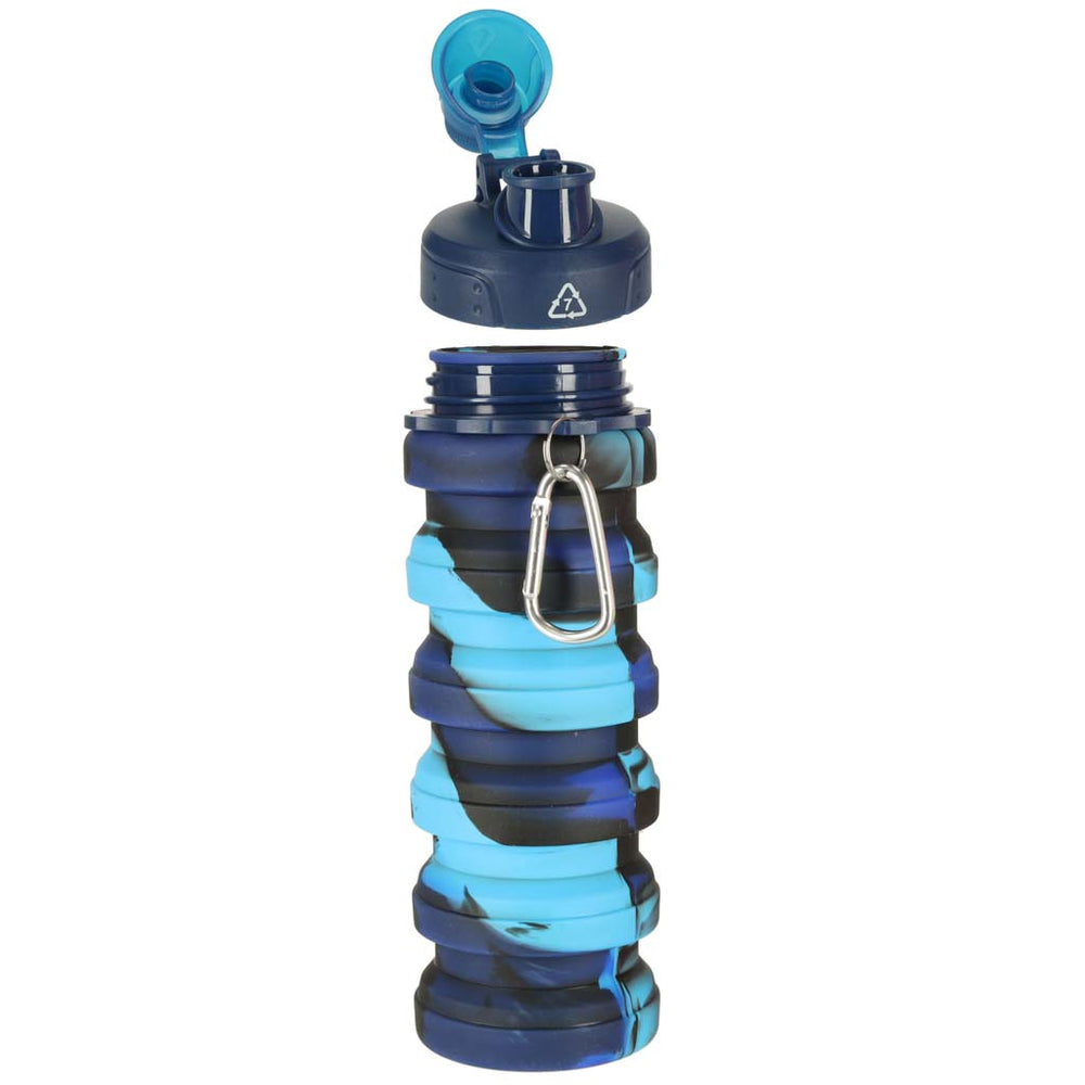 Ūdens pudele silikona saliekamā pudele ar rokturi sporta 500ml zila
