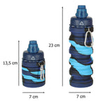 Ūdens pudele silikona saliekamā pudele ar rokturi sporta 500ml zila