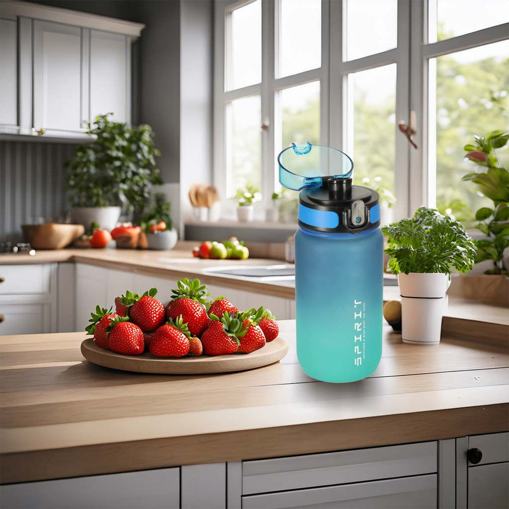 Ūdens pudele bidons ar salmiņa rokturi sporta 600ml zili zaļa
