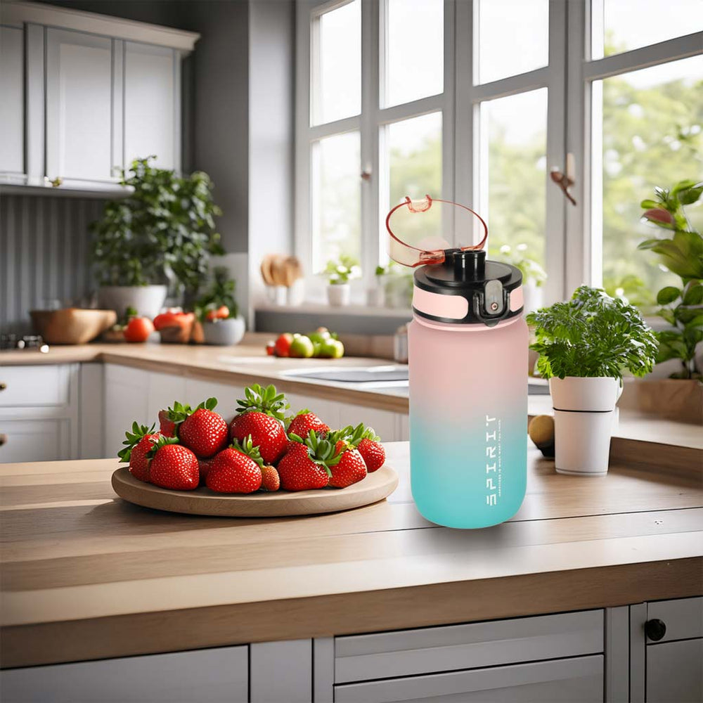 Ūdens pudele bidons ar salmiņa rokturi sporta 600ml rozā-zils