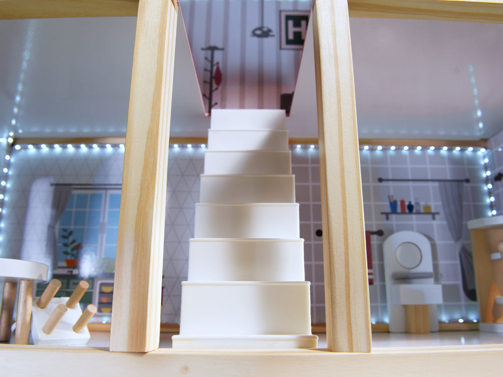 MDF koka leļļu māja + mēbeles 78cm melna LED