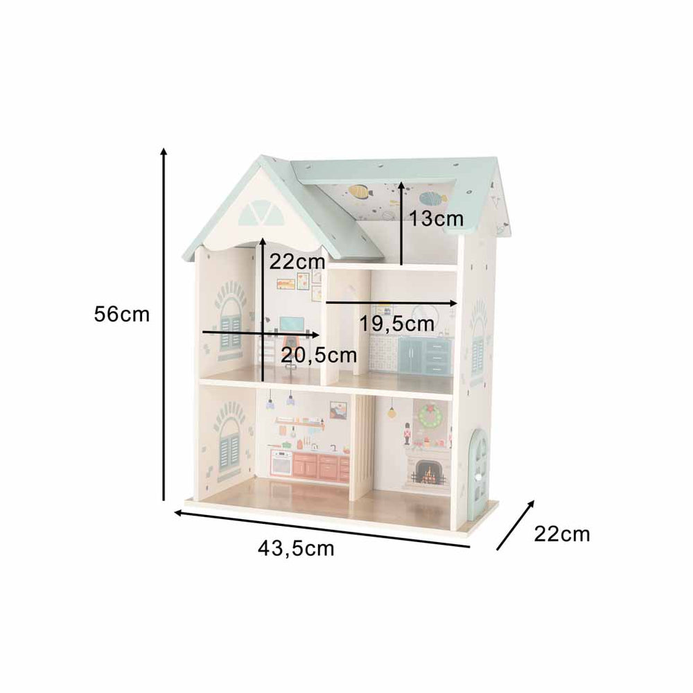LULILO koka lellu mājiņa ar mēbelēm un figūriņām, 56 cm, piparmētru krāsā