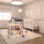 MDF koka leļļu māja + mēbeles 78cm melna LED