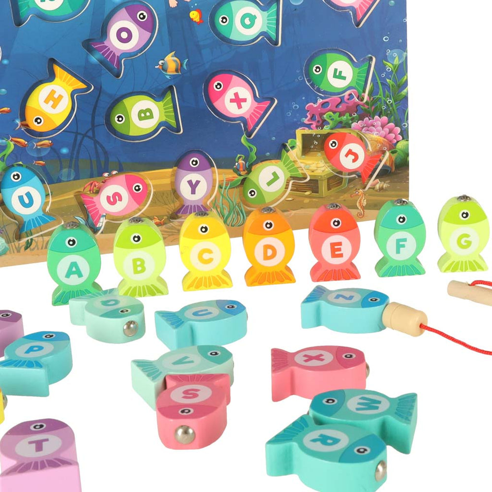 Montessori koka zivju zvejas magnētu spēle