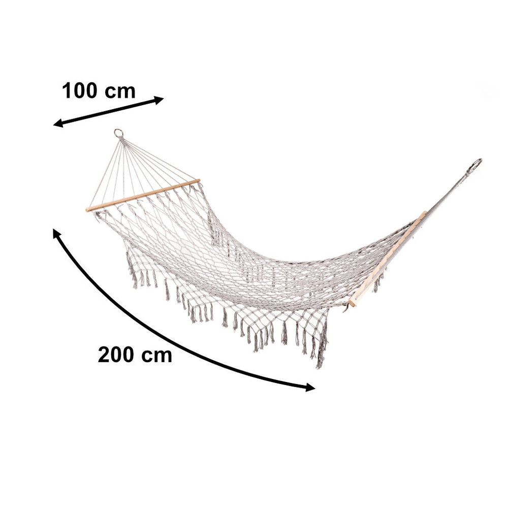 Dārza šūpuļtīkls boho tīkliņš 200cm pelēks