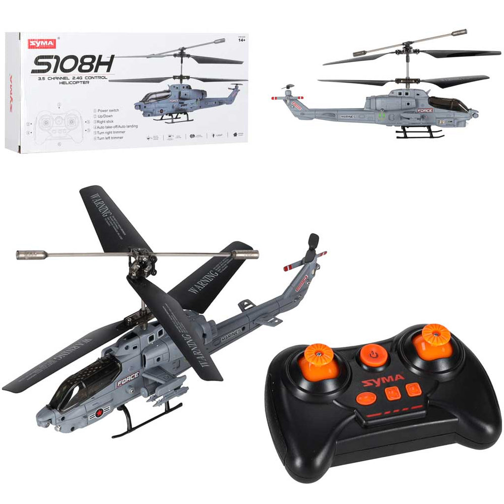 RC helikopters Syma S108H 2,4 GHz ar LED apgaismojumu, automātisko palaišanu, lidojuma stabilizāciju un USB savienojumu