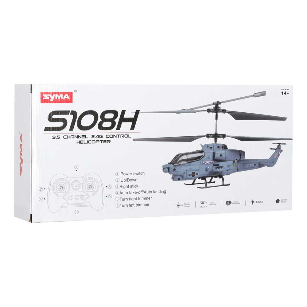 RC helikopters Syma S108H 2,4 GHz ar LED apgaismojumu, automātisko palaišanu, lidojuma stabilizāciju un USB savienojumu