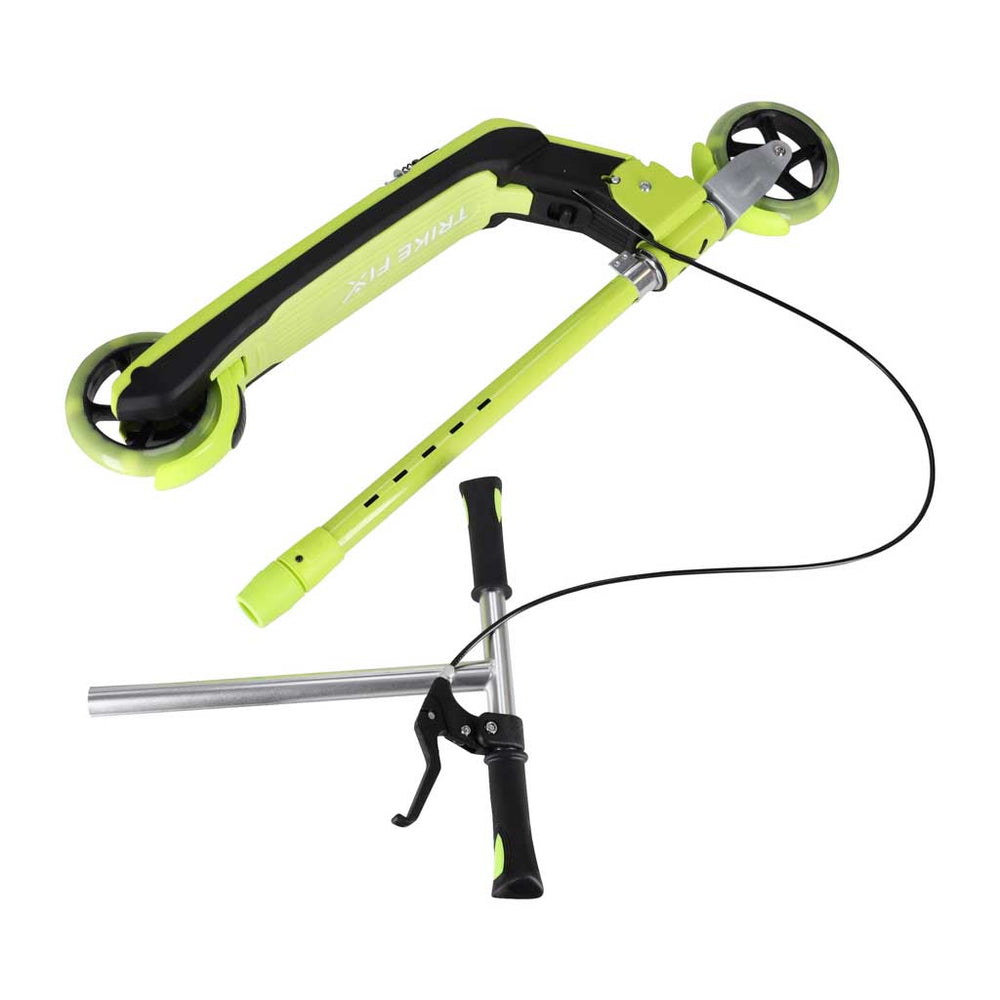 Bērnu skrejriteņš TRIKE FIX, divriteņu, ar LED apgaismojumu, salokāms, ar divkāršiem bremzēm, neona zaļā krāsā