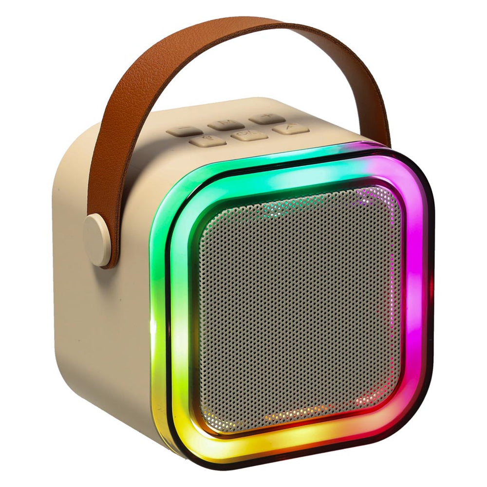 Karaoke komplekts 2 mikrofoni + portatīvais skaļrunis BLUETOOTH USB LED bēšs