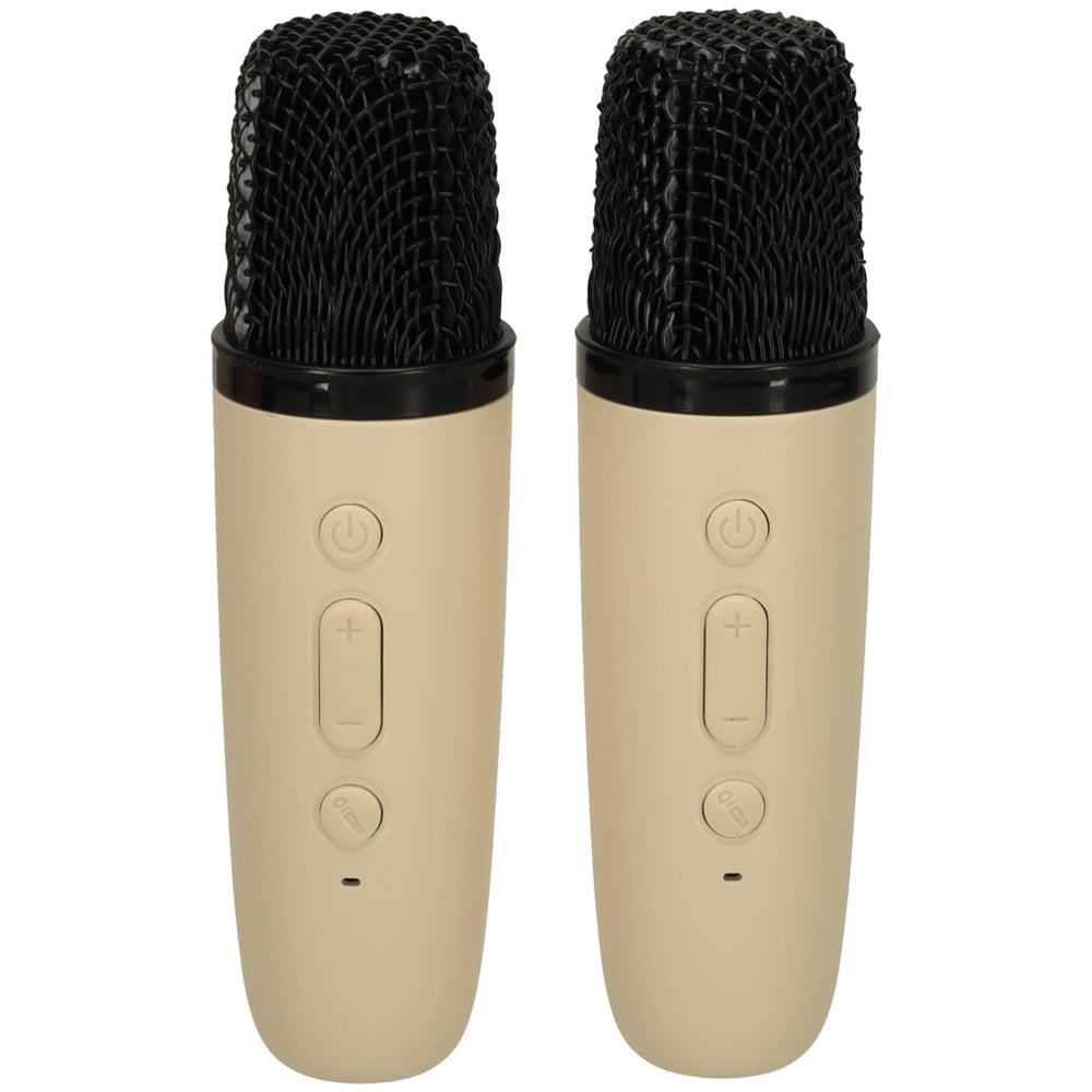 Karaoke komplekts 2 mikrofoni + portatīvais skaļrunis BLUETOOTH USB LED bēšs