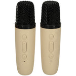 Karaoke komplekts 2 mikrofoni + portatīvais skaļrunis BLUETOOTH USB LED bēšs