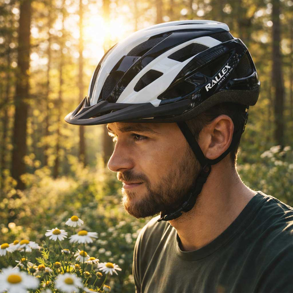 RALLEX sieviešu velosipēdu ķivere vīriešu regulējama melnā un baltā krāsā L 58-62cm