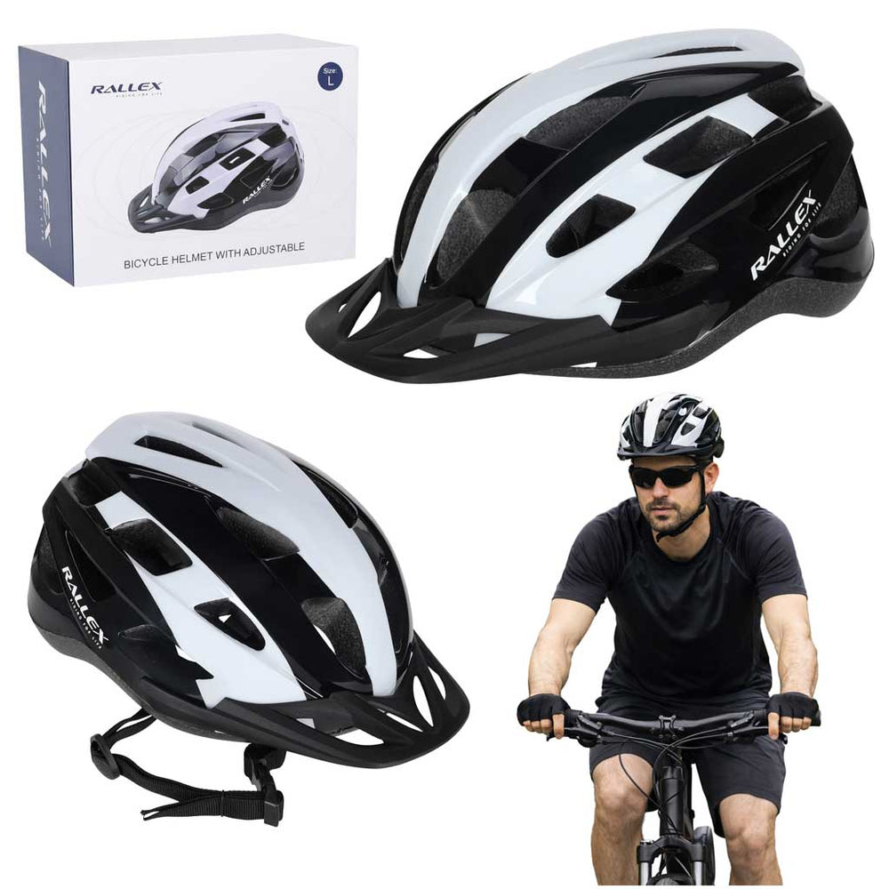 RALLEX sieviešu velosipēdu ķivere vīriešu regulējama melnā un baltā krāsā L 58-62cm