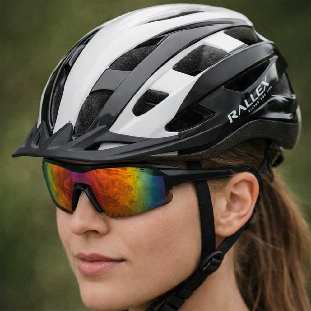 RALLEX sieviešu velosipēdu ķivere vīriešu regulējama melnā un baltā M 54-58cm