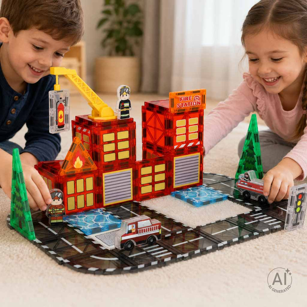 3D magnētiskie konstrukciju klucīši „Ugunsdzēsēji“ – 48 elementi