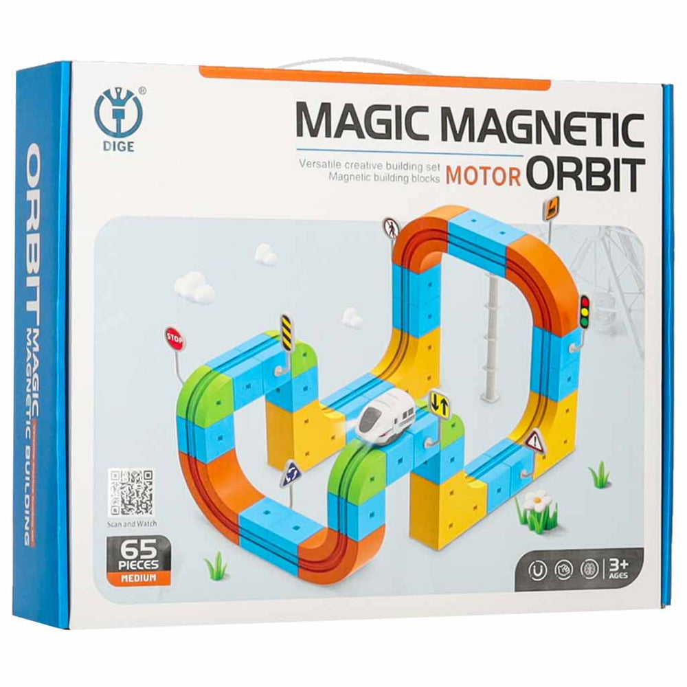 Magnētiskie konstruktoru klucīši – sacīkšu trase un vilciens, 65 detaļas