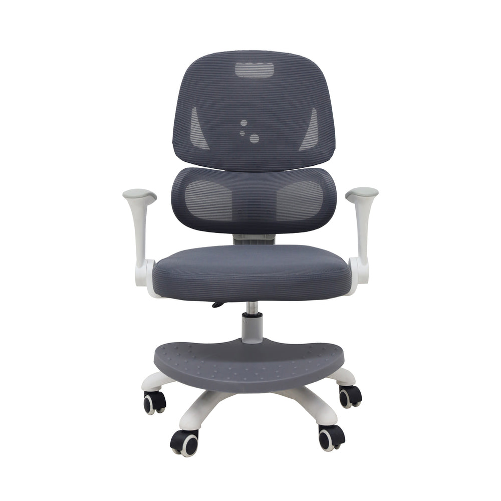 Bērna rakstāmgalda krēsls – ergonomisks, pagriežams, regulējams, pelēks