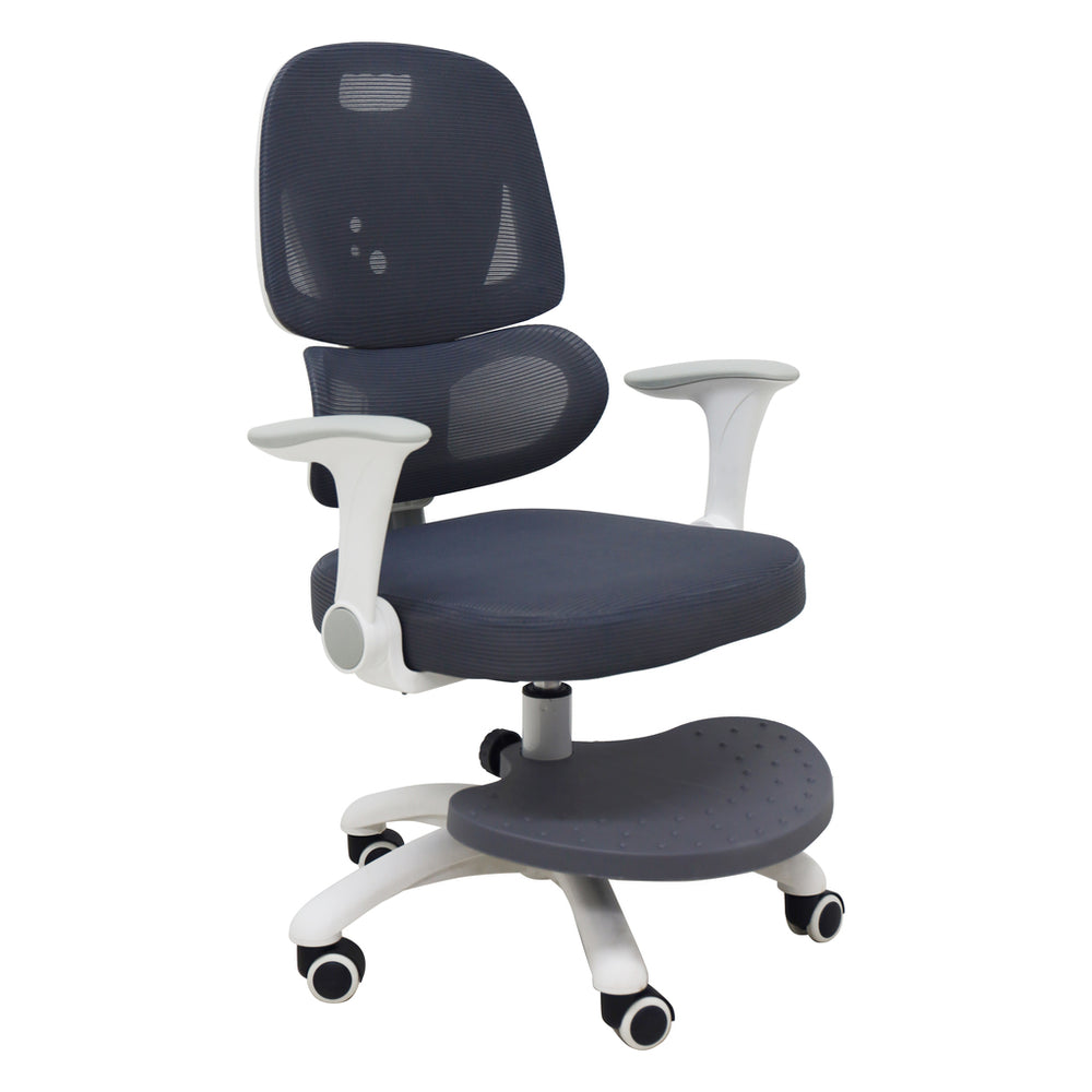 Bērna rakstāmgalda krēsls – ergonomisks, pagriežams, regulējams, pelēks