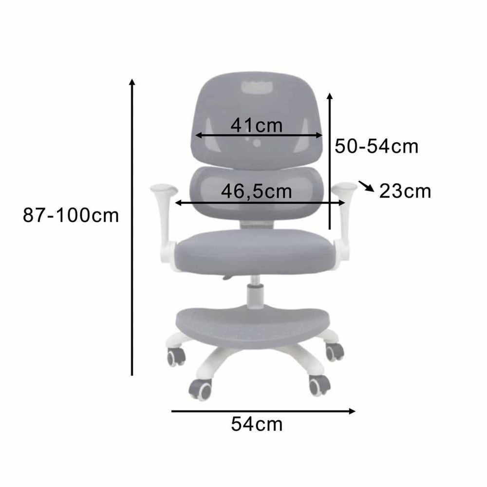 Bērna rakstāmgalda krēsls – ergonomisks, pagriežams, regulējams, pelēks