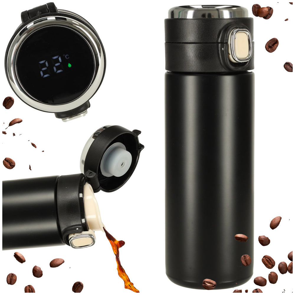 Termiskā krūze ar iemuti LED termoss 420ml melna