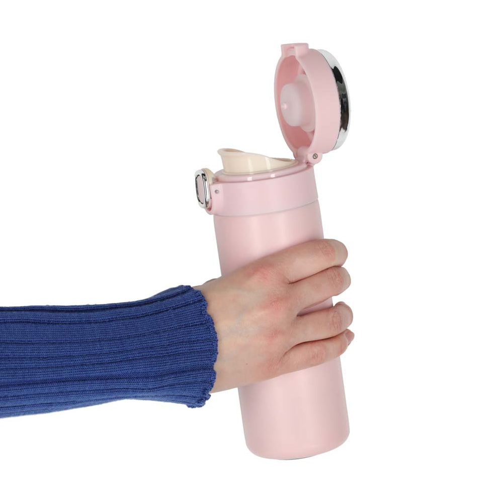 Termiskā krūze ar iemuti LED termoss 420ml rozā krāsā