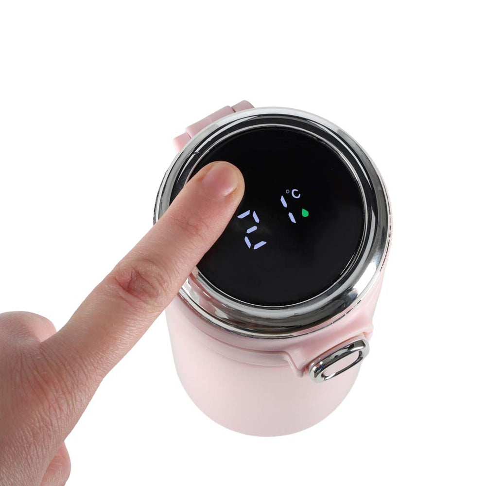 Termiskā krūze ar iemuti LED termoss 420ml rozā krāsā