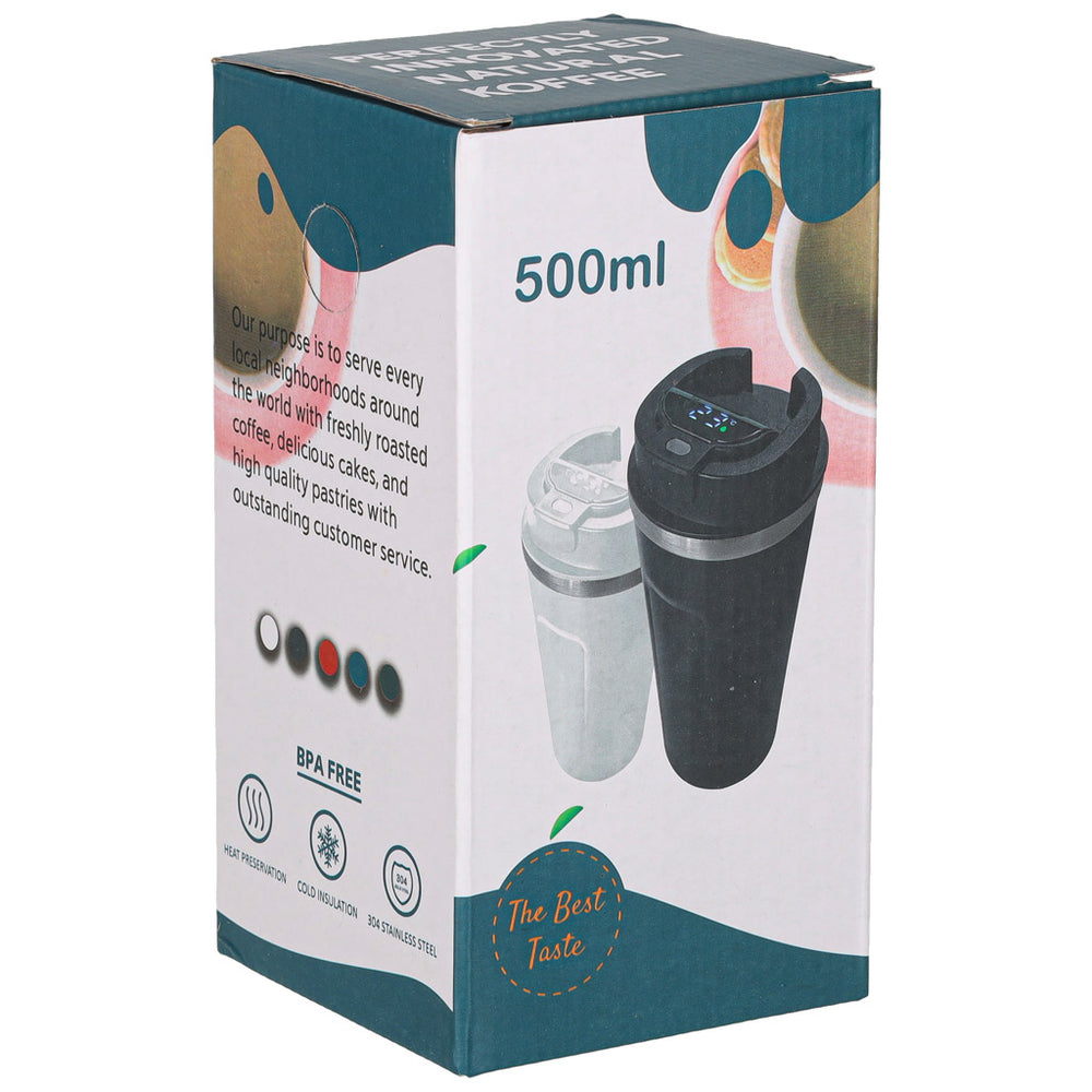 Termiskā krūze ar iemuti LED termoss 500ml melns