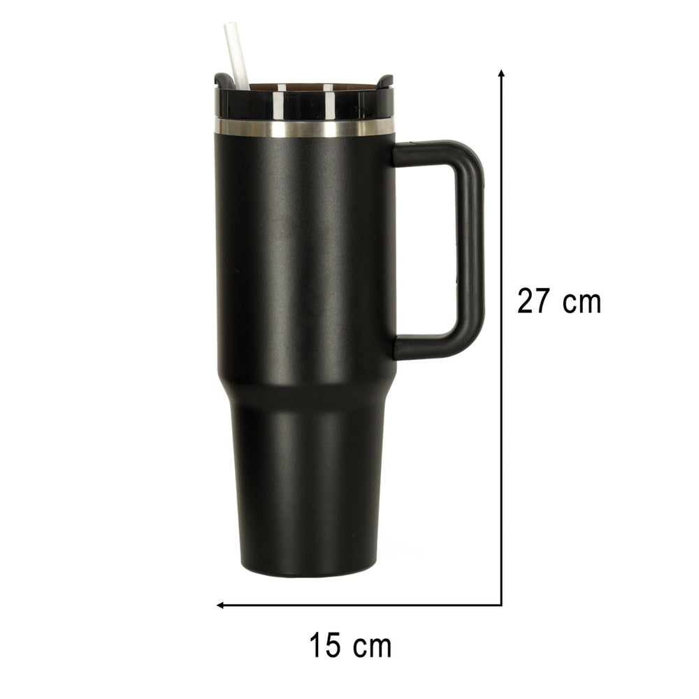 Termiskā krūze ar salmiņu un rokturi termoss 1200ml melns