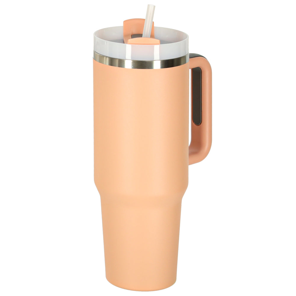 Termiskā krūze ar salmiņu un rokturi termoss 1200ml pulverveida rozā krāsā