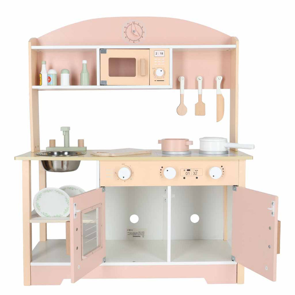 Koka bērnu virtuve MDF MODERN CLASSIC ar piederumiem, 82 cm, rozā