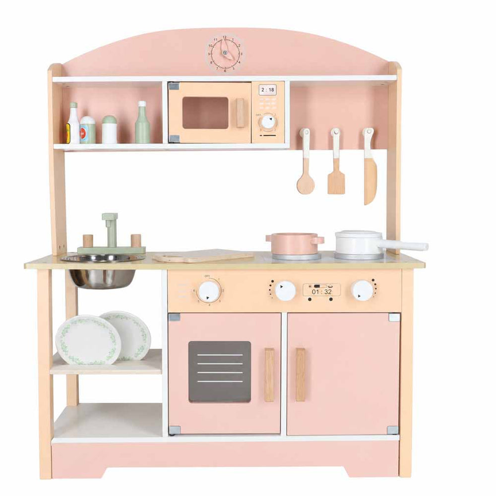 Koka bērnu virtuve MDF MODERN CLASSIC ar piederumiem, 82 cm, rozā