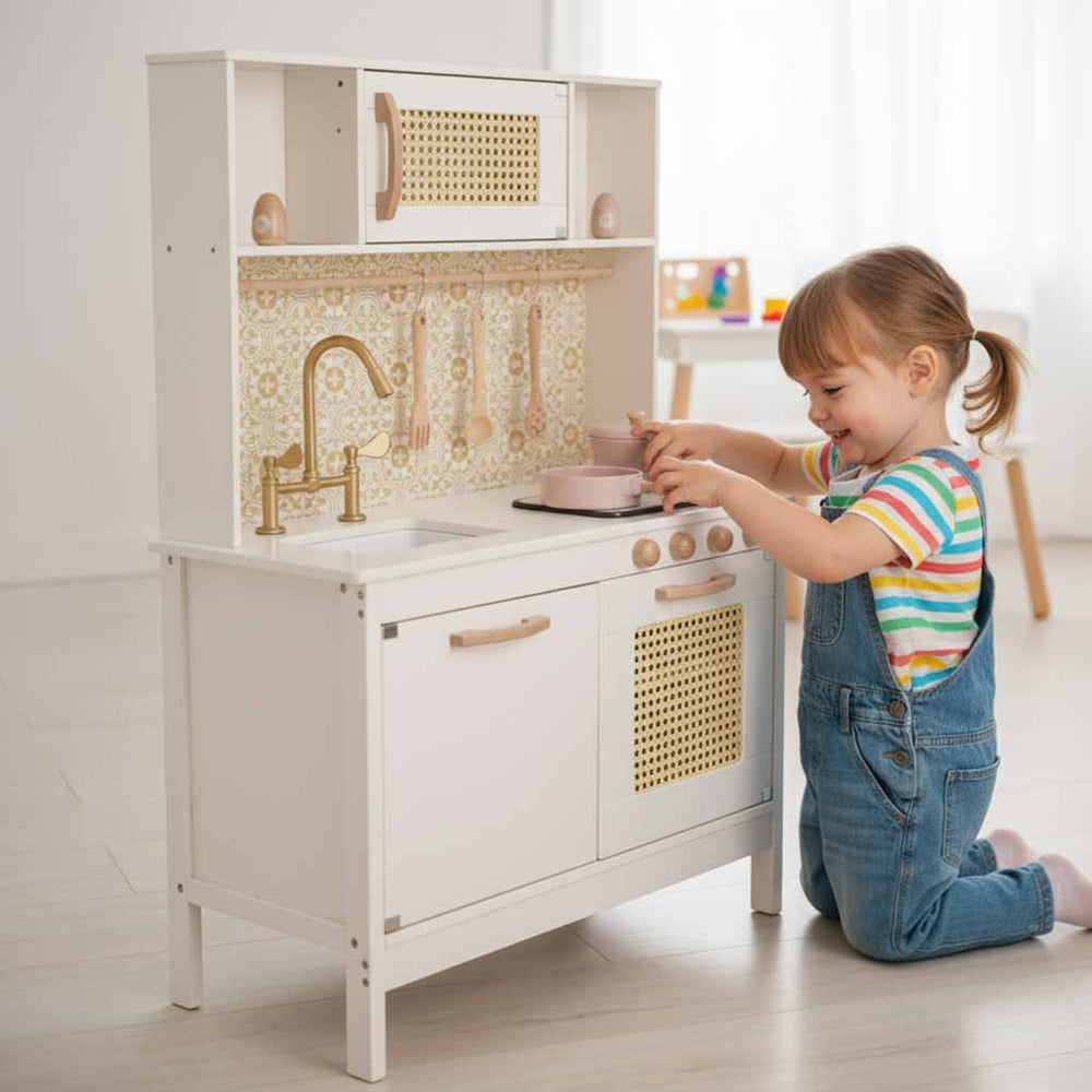 Bērnu retro MDF koka virtuve ar BOHO aksesuāriem