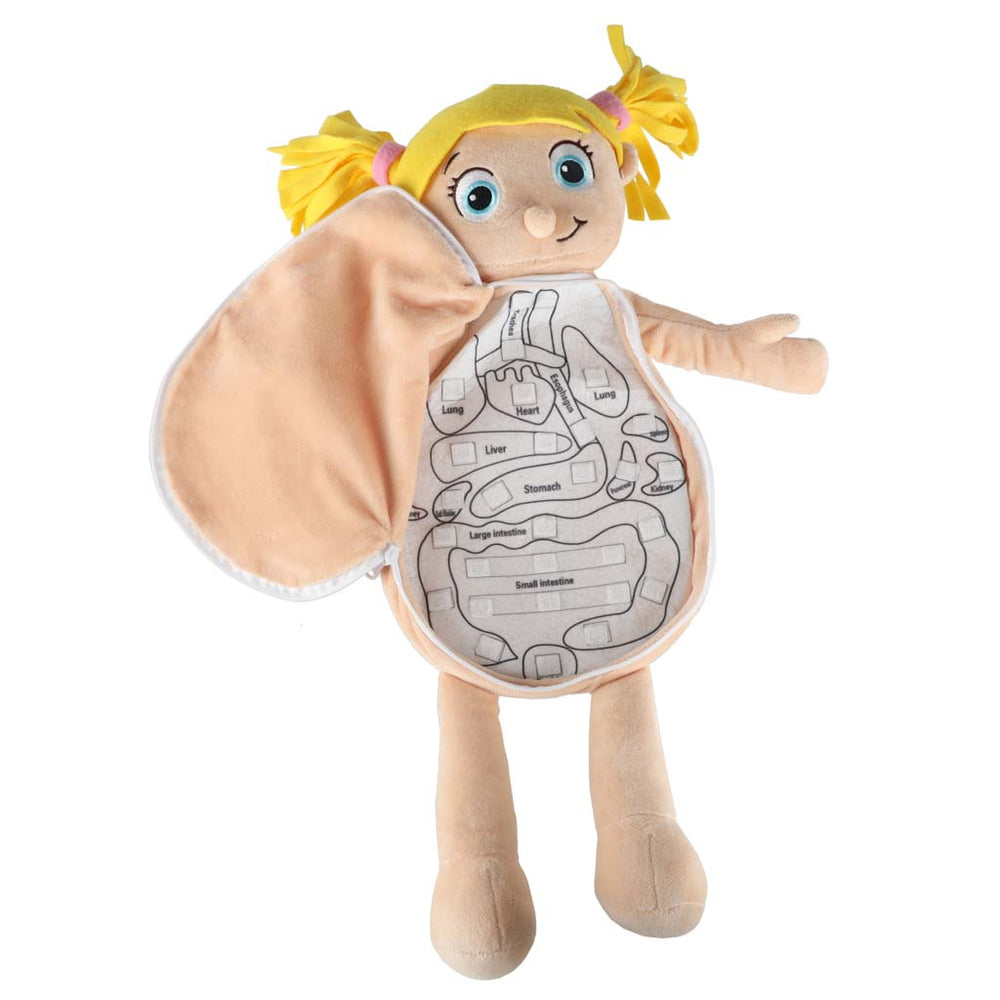 Maskot lelle, kas mācās anatomiju meitene