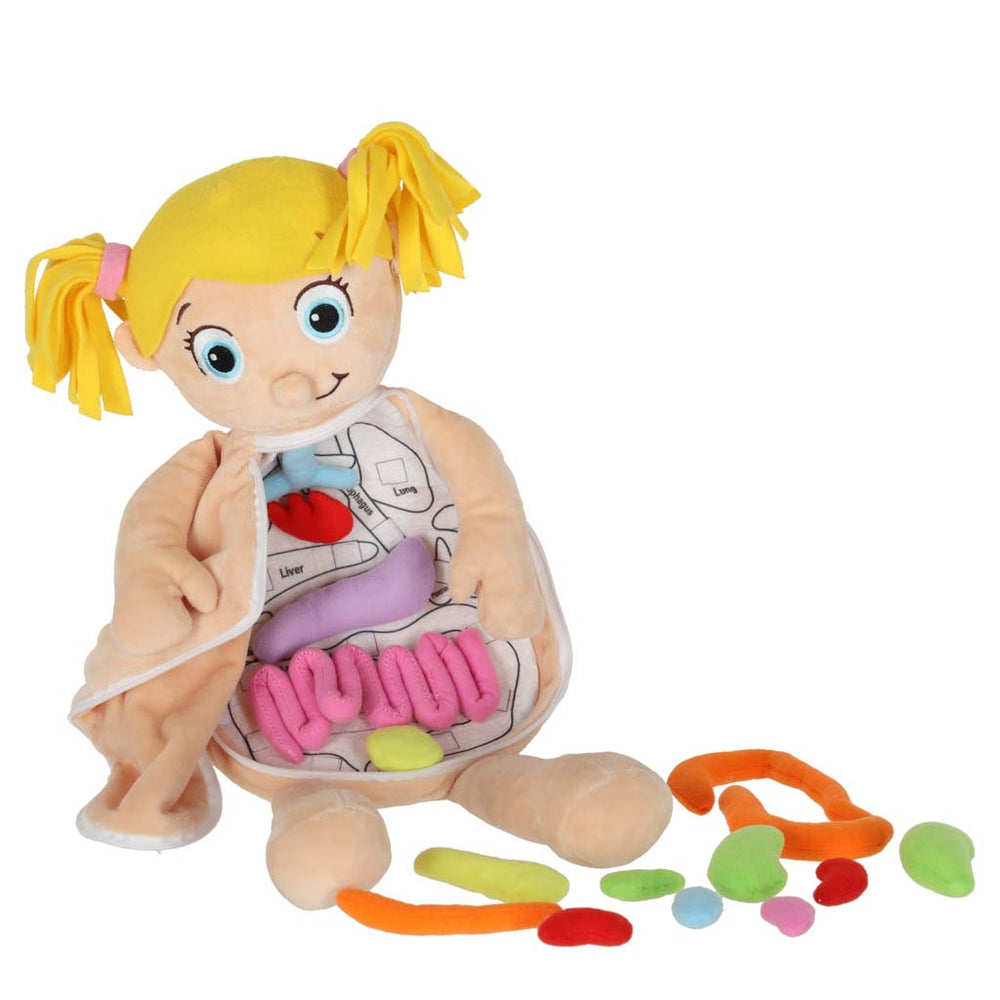 Maskot lelle, kas mācās anatomiju meitene