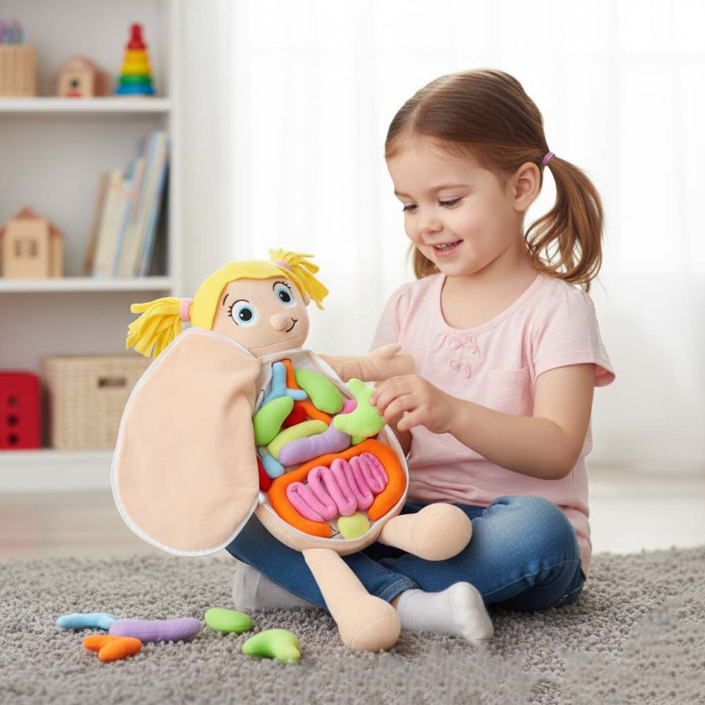 Maskot lelle, kas mācās anatomiju meitene