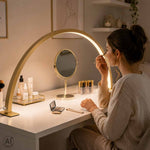 LED kosmētiskā lampa bez ēnām, galda lampa manikīram, zelta loka forma