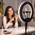 RGB LED gredzenveida lampa selfiju video uzņemšanai ar statīvu un tālvadības pulti, 45 cm