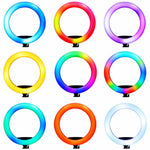 RGB LED gredzenveida lampa selfiju video uzņemšanai ar statīvu un tālvadības pulti, 45 cm