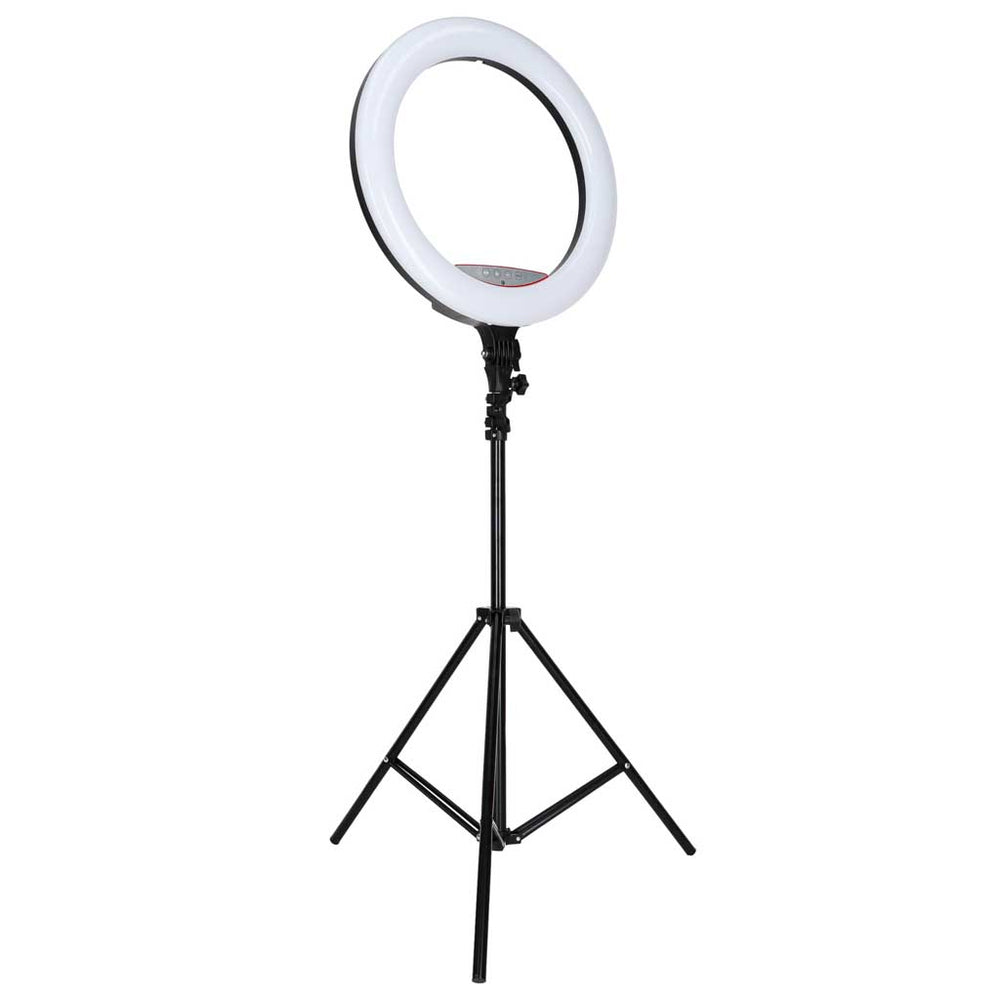 RGB LED gredzenveida lampa selfiju video uzņemšanai ar statīvu un tālvadības pulti, 45 cm