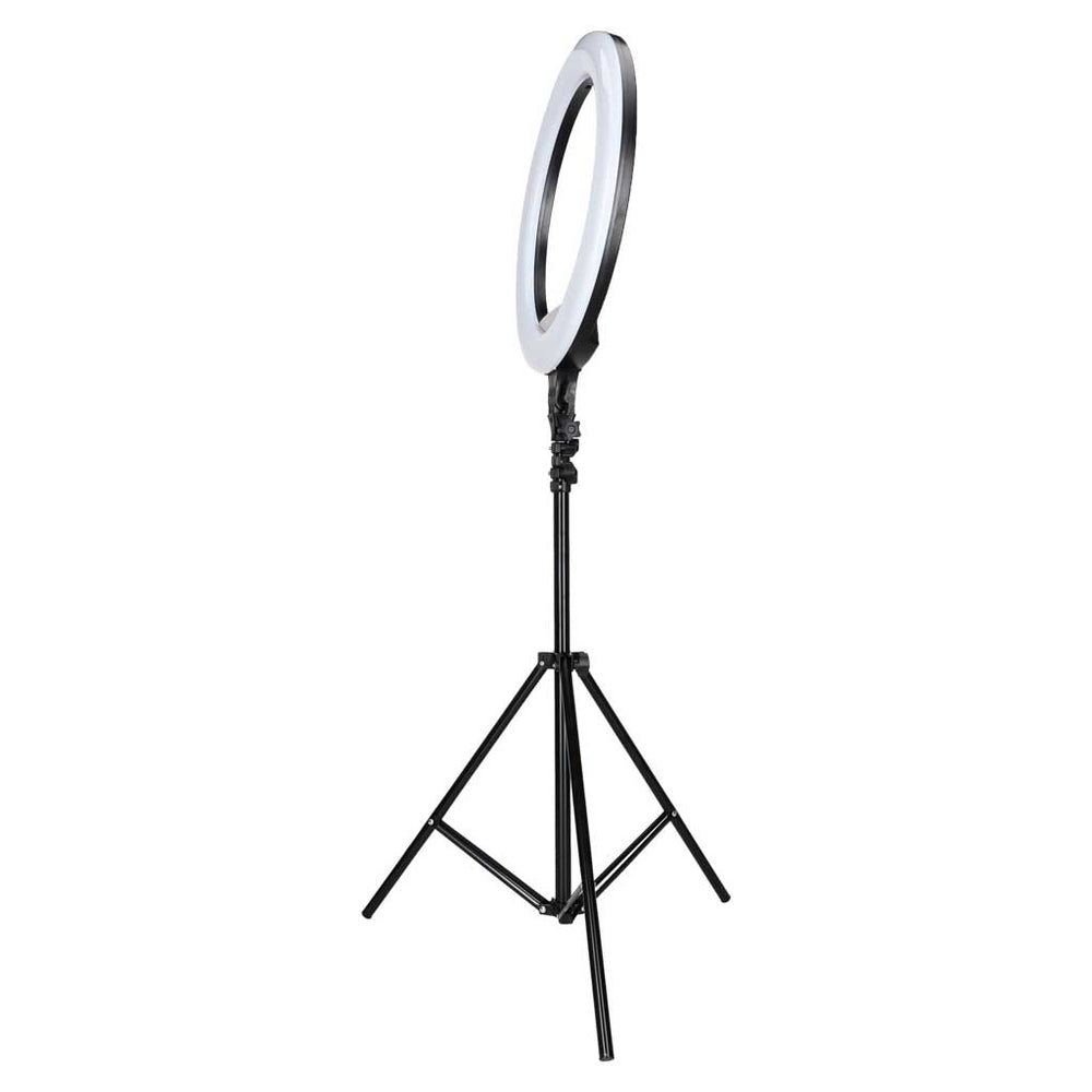 RGB LED gredzenveida lampa selfiju video uzņemšanai ar statīvu un tālvadības pulti, 45 cm