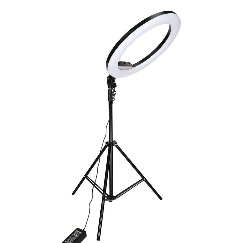 RGB LED gredzenveida lampa selfiju video uzņemšanai ar statīvu un tālvadības pulti, 45 cm