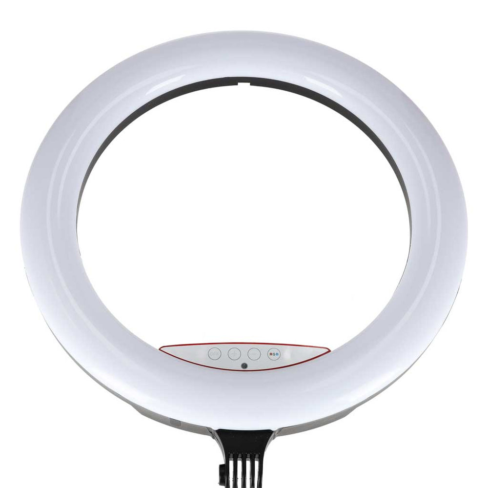 RGB LED gredzenveida lampa selfiju video uzņemšanai ar statīvu un tālvadības pulti, 45 cm